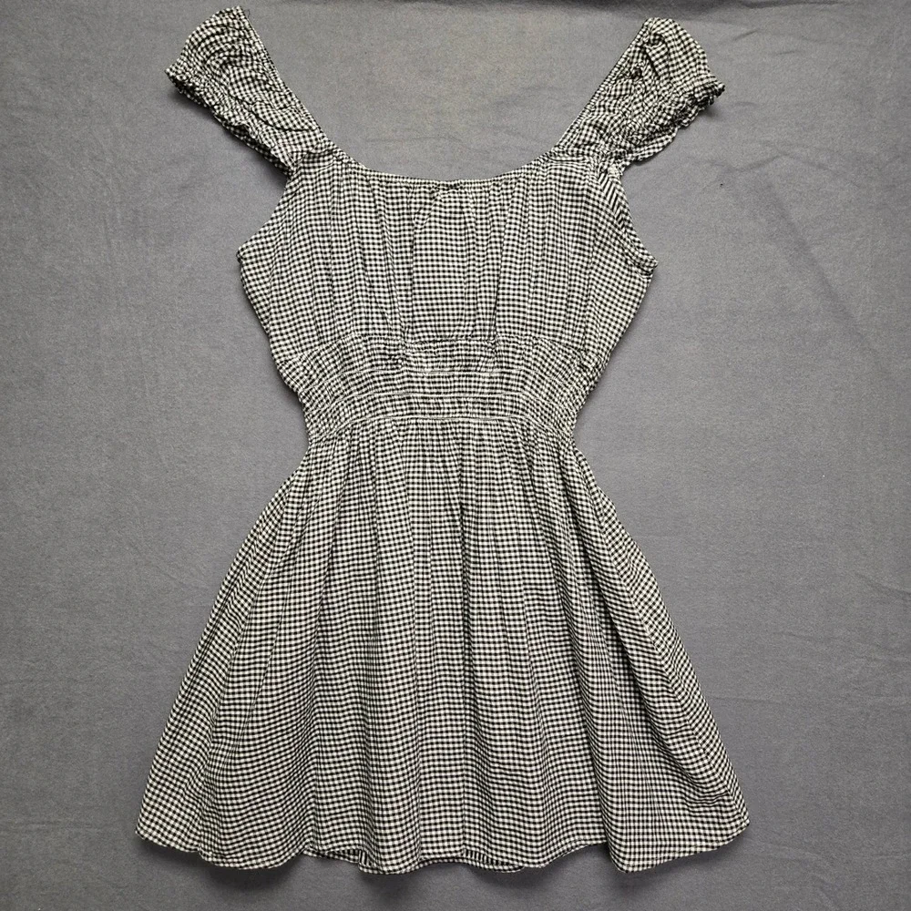Gap Gingham Cottagecore Country Mini Dress Womens L Tall Black Ruffle Sleeve - Picture 2 of 13